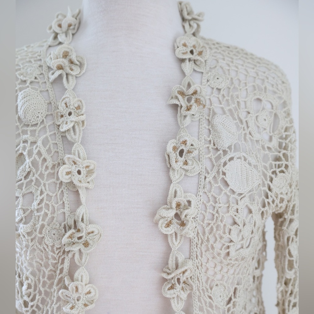 Giuliana Testino Designer handmade in Peru Crochet Cardigan Small Pima Cotton - Picture 2 of 9